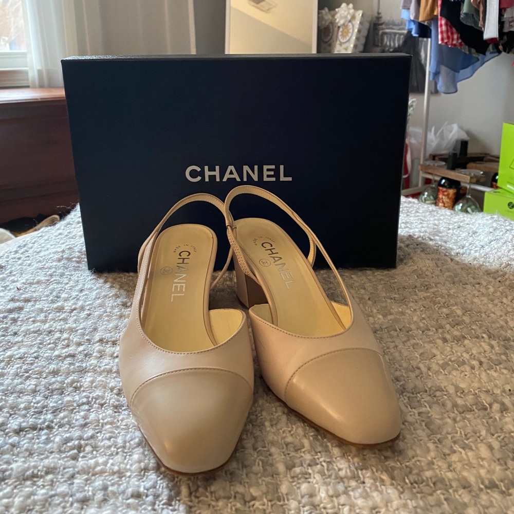 Chanel Slingbacks in Ivory and Light Pink